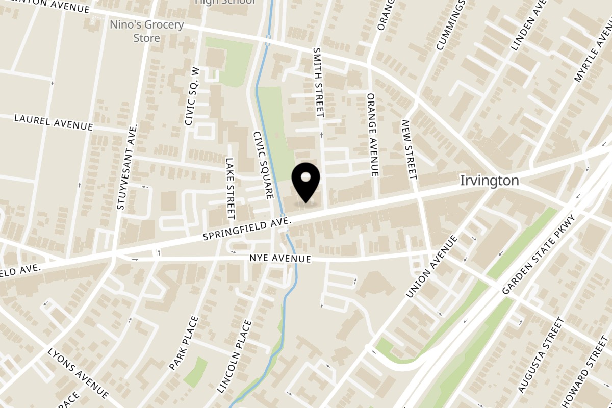 Map showing the location of MacKariba Kitchen on 1080B Springfield Ave in Irvington